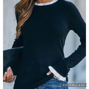 Black Sweater w/White Collar & Cuffs